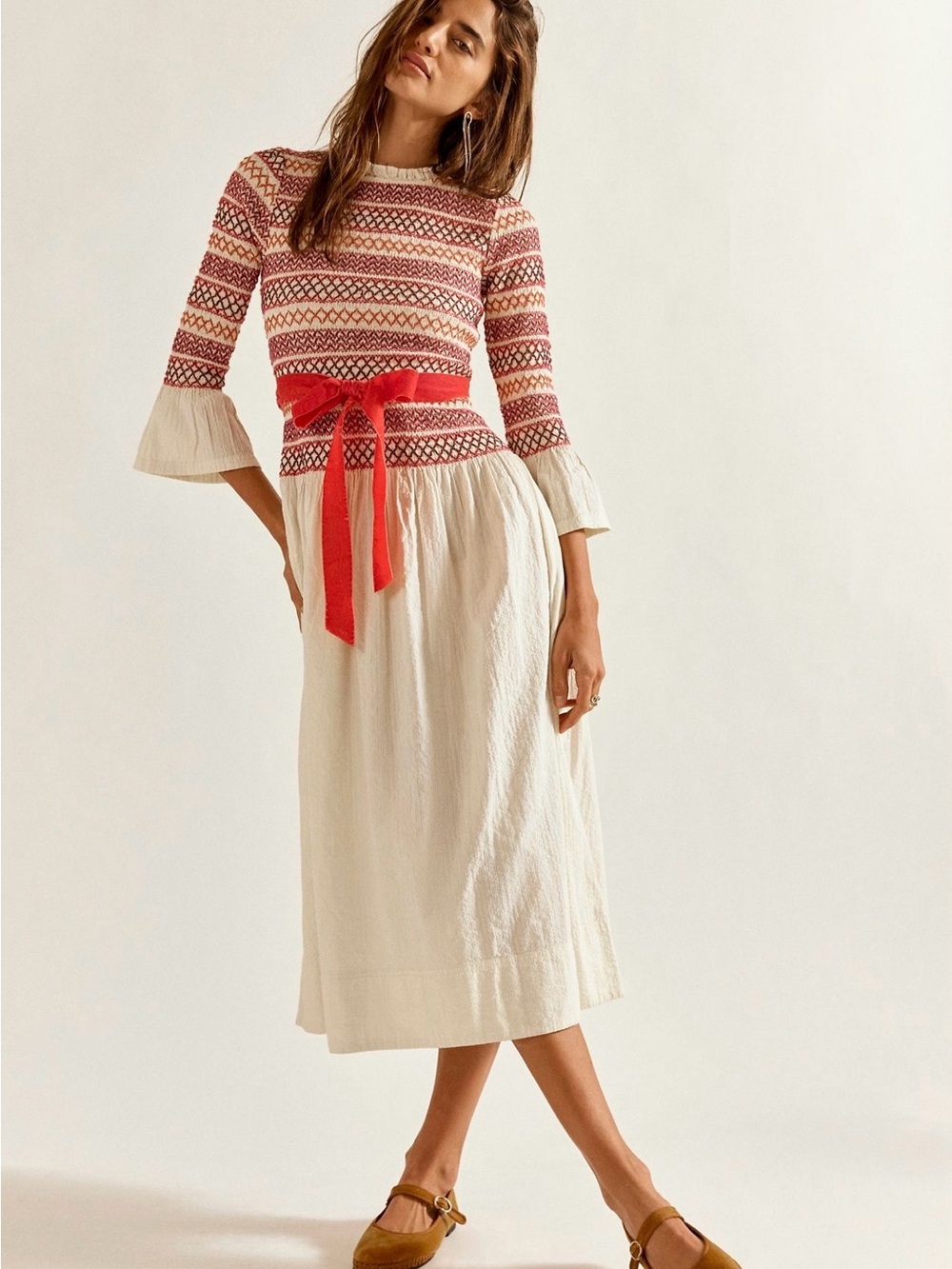 Free People Guiding Star Smocked Midi Dress, NWT